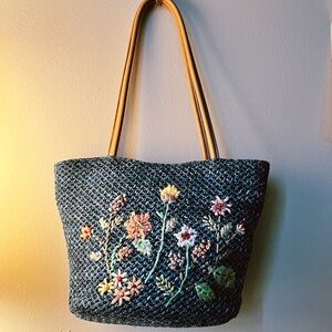 Embroidered Flower Tote Bag